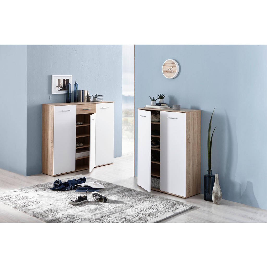 Carryhome Schuhschrank, Weiß, Sonoma Eiche, Holzwerksto