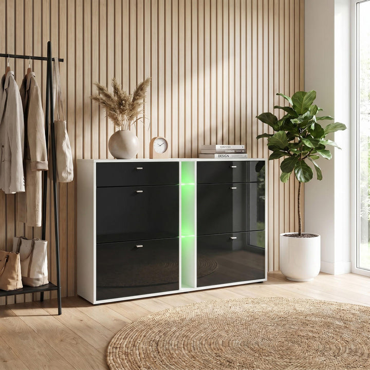 Vladon Schuhschrank, Schwarz Hochglanz, Holzwerkstoff,