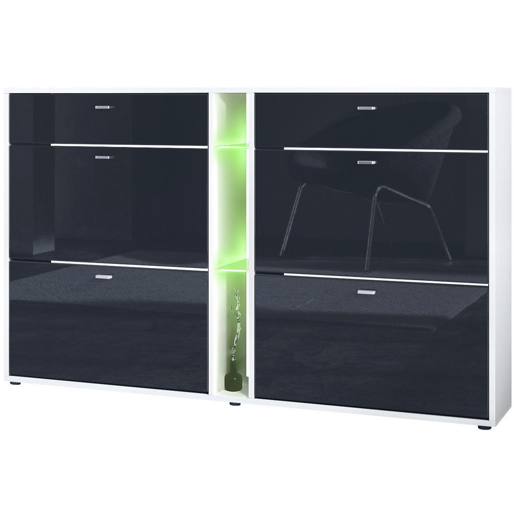 Vladon Schuhschrank, Schwarz Hochglanz, Holzwerkstoff,