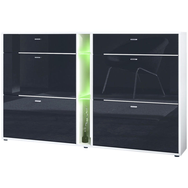 Vladon Schuhschrank, Schwarz Hochglanz, Holzwerkstoff,