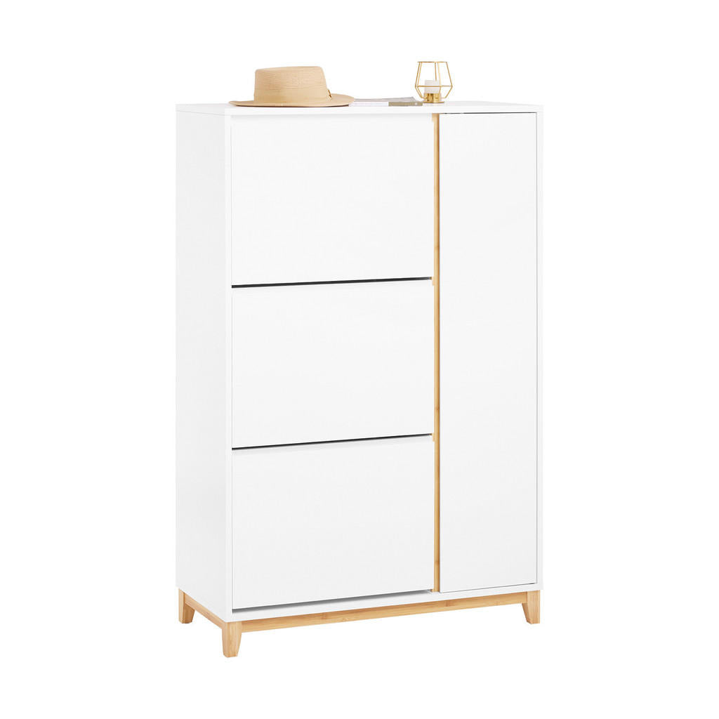 SoBuy Schuhschrank, Weiß, Natur, Holzwerkstoff, Holz, B