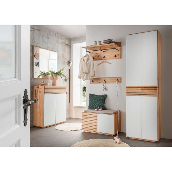 Linea Natura Schuhschrank, Weiß, Eiche, Holz, Glas, Wil