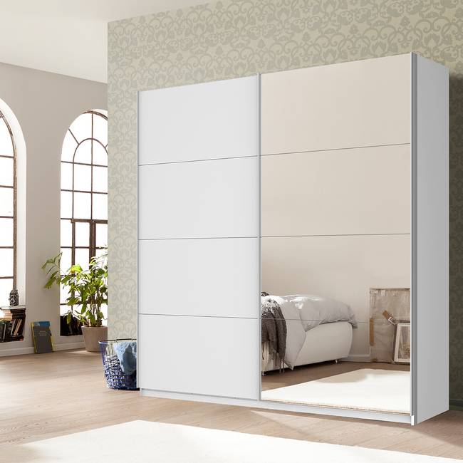 Schwebetürenschrank mit Spiegel 181 x 210cm Weiß