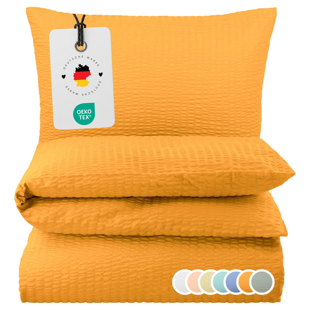 Carpe Sonno Seersucker-Bettwäsche, Orange, Textil, Uni,