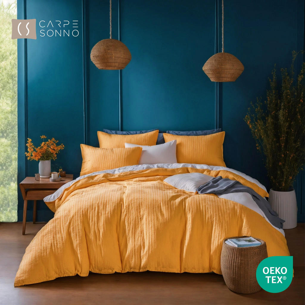 Carpe Sonno Seersucker-Bettwäsche, Orange, Textil, Uni,