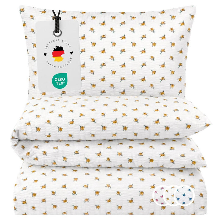 Carpe Sonno Seersucker-Bettwäsche, Weiß, Textil, Floral