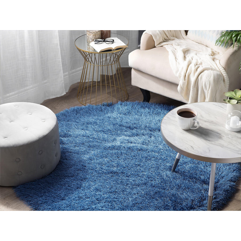 Beliani Shaggy-Teppich, Blau, Kunststoff, Rund, 140x140