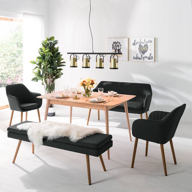 Sitzbank 140 x 48 x 41cm Grau/Anthrazit Webstoff Cors: Anthrazit