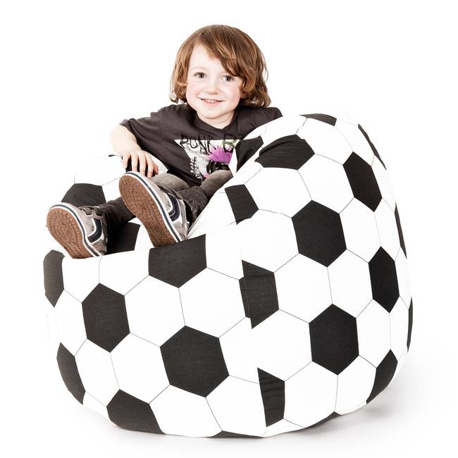Sitzsack Bean Bag Fussball Weiß/Weiß/Schwarz Webstoff 90cm
