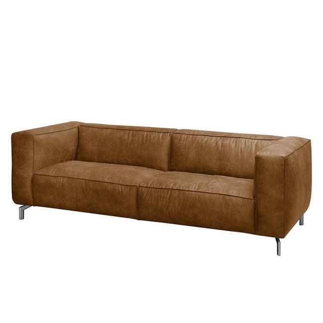 Sofa 3-Sitzer Antiklederlook Braun/Nougat Webstoff 242 x 72 x 96cm Industrial
