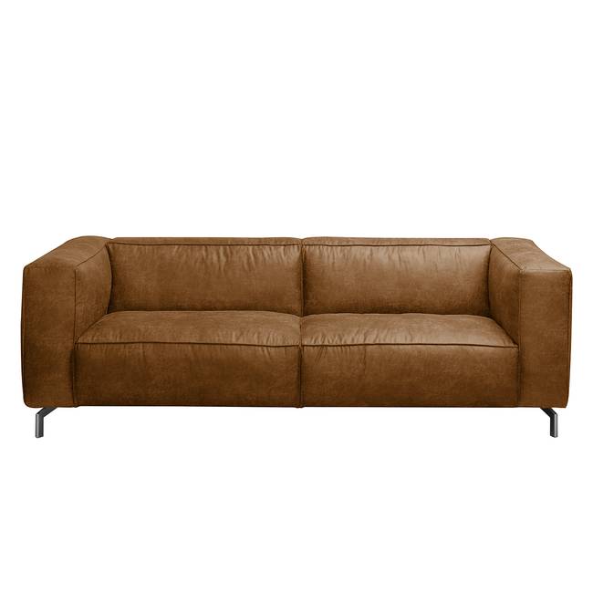 Sofa 3-Sitzer Antiklederlook Braun/Nougat Webstoff 242 x 72 x 96cm Industrial