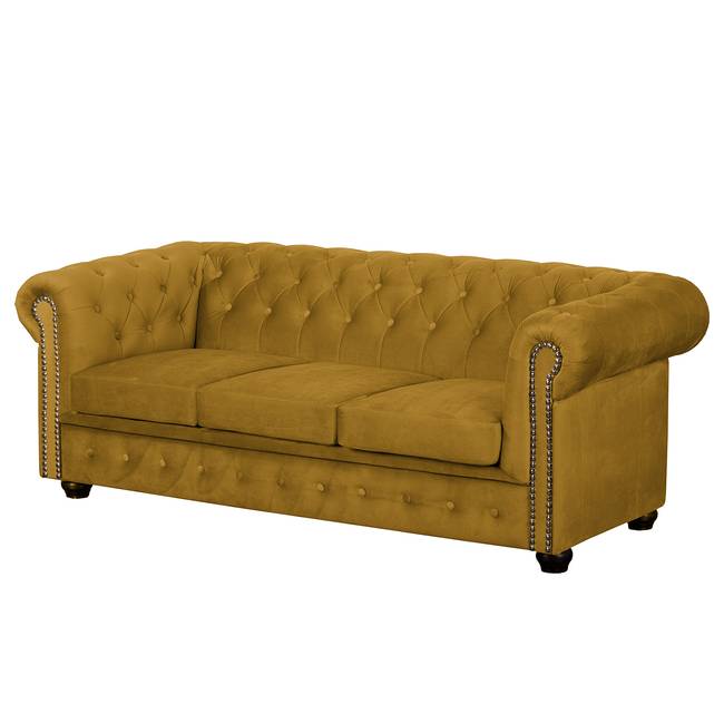 Sofa II 3-Sitzer Microfaser Gelb/Senfgelb Webstoff 196 x 72 x 88cm Glamour