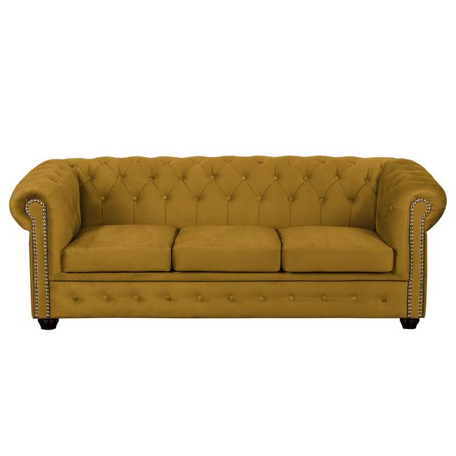 Sofa II 3-Sitzer Microfaser Gelb/Senfgelb Webstoff 196 x 72 x 88cm Glamour