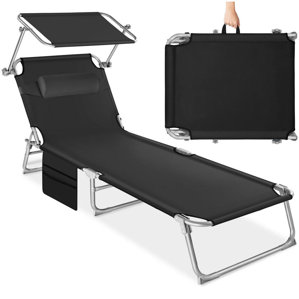 tectake Sonnenliege, Schwarz, Kunststoff, 68x111x161 cm