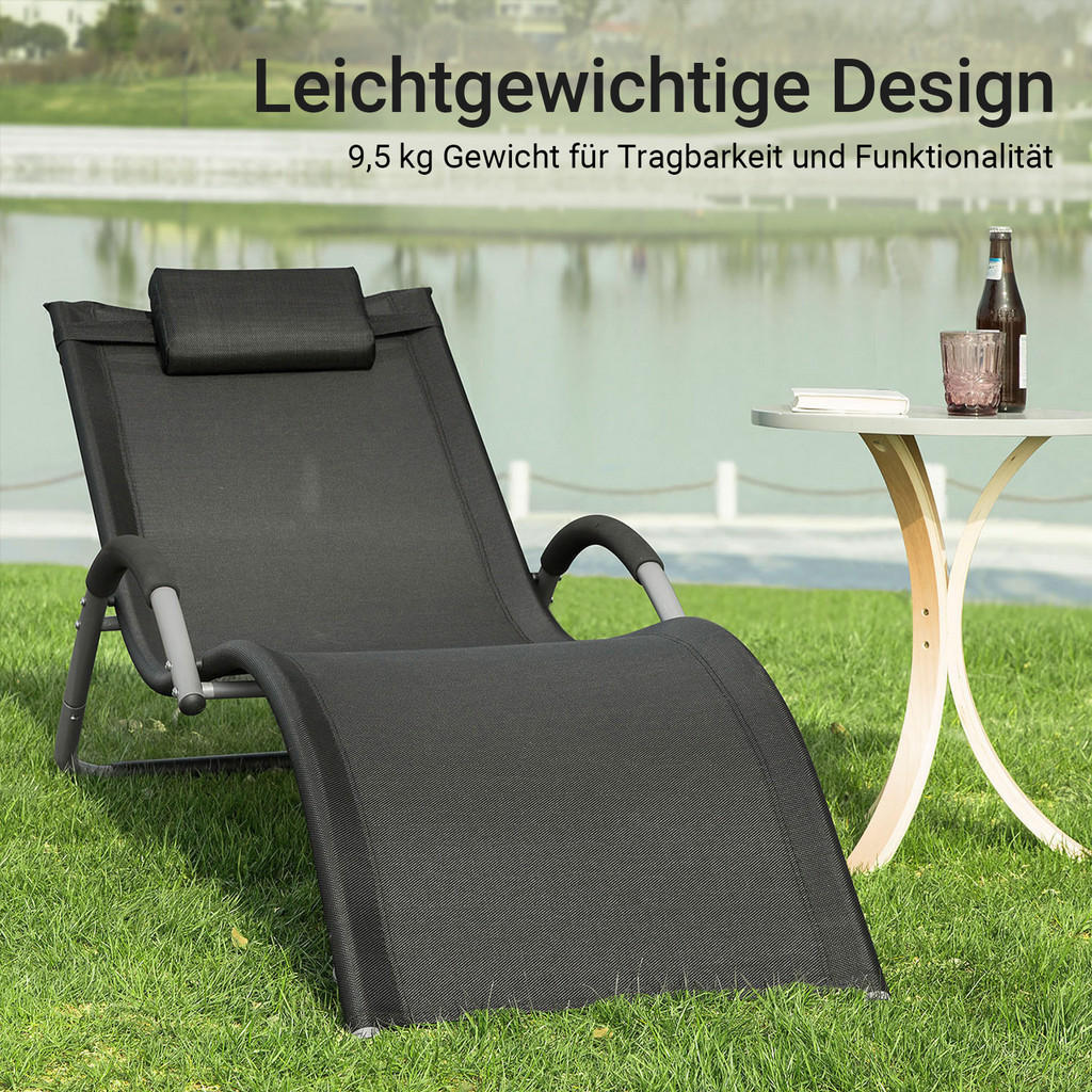 SoBuy Sonnenliege, Schwarz, Metall, 63x67x172 cm, Garte
