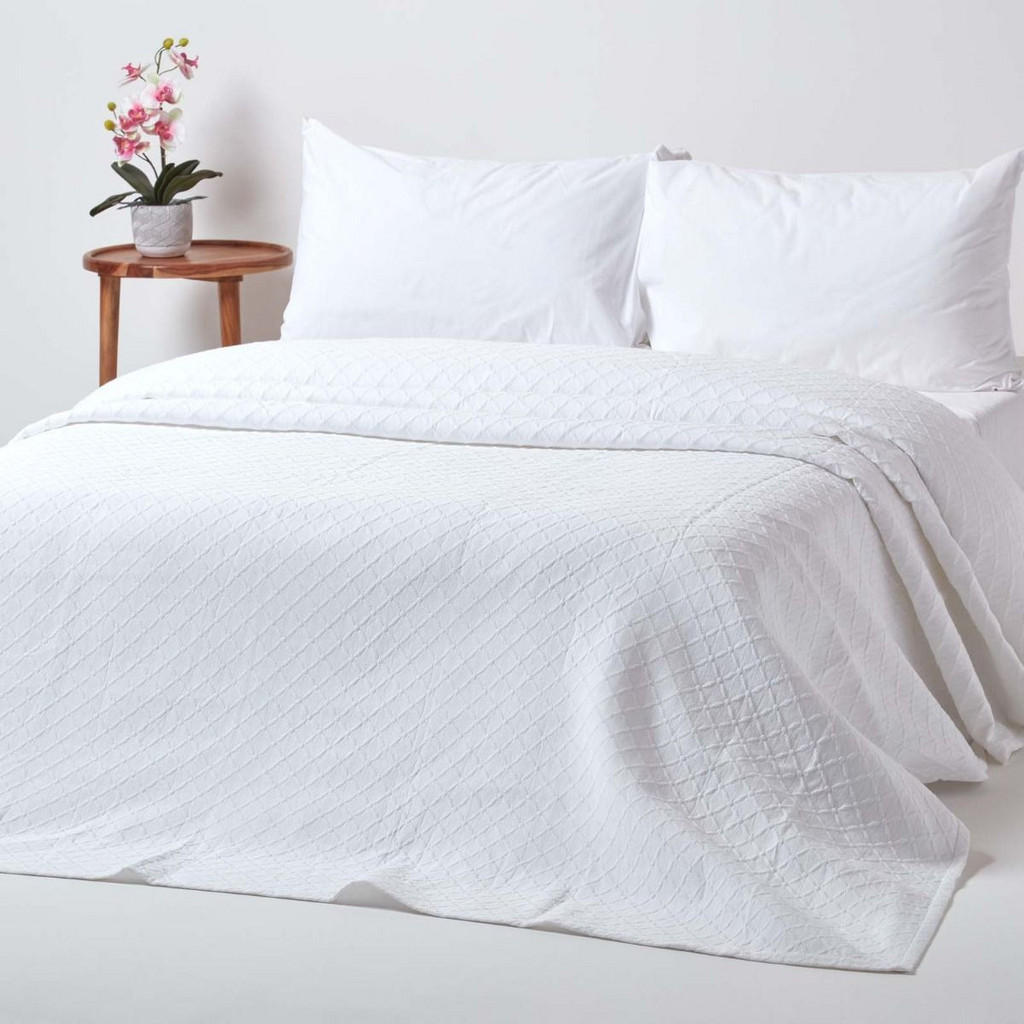 Homescapes Tagesdecke, Weiß, Textil, Rauten, Quadratisc