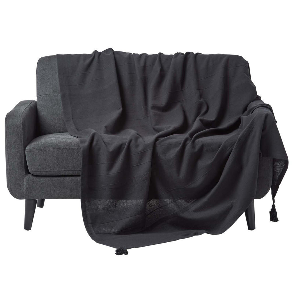 Homescapes Tagesdecke, Schwarz, Textil, Uni, Rechteckig