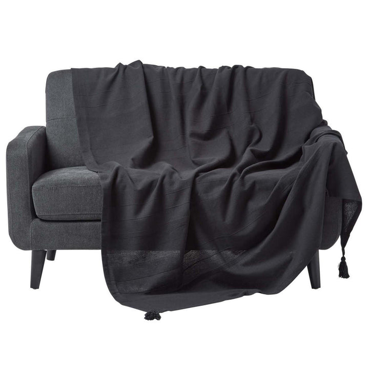 Homescapes Tagesdecke, Schwarz, Textil, Uni, Rechteckig
