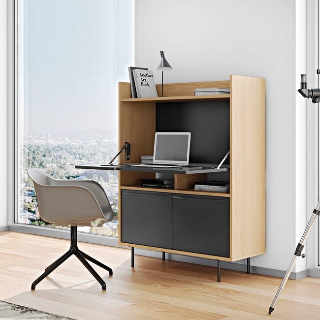 Sekretär Lomborg 104 x 138 x 40cm Schwarz/Braun/Beige