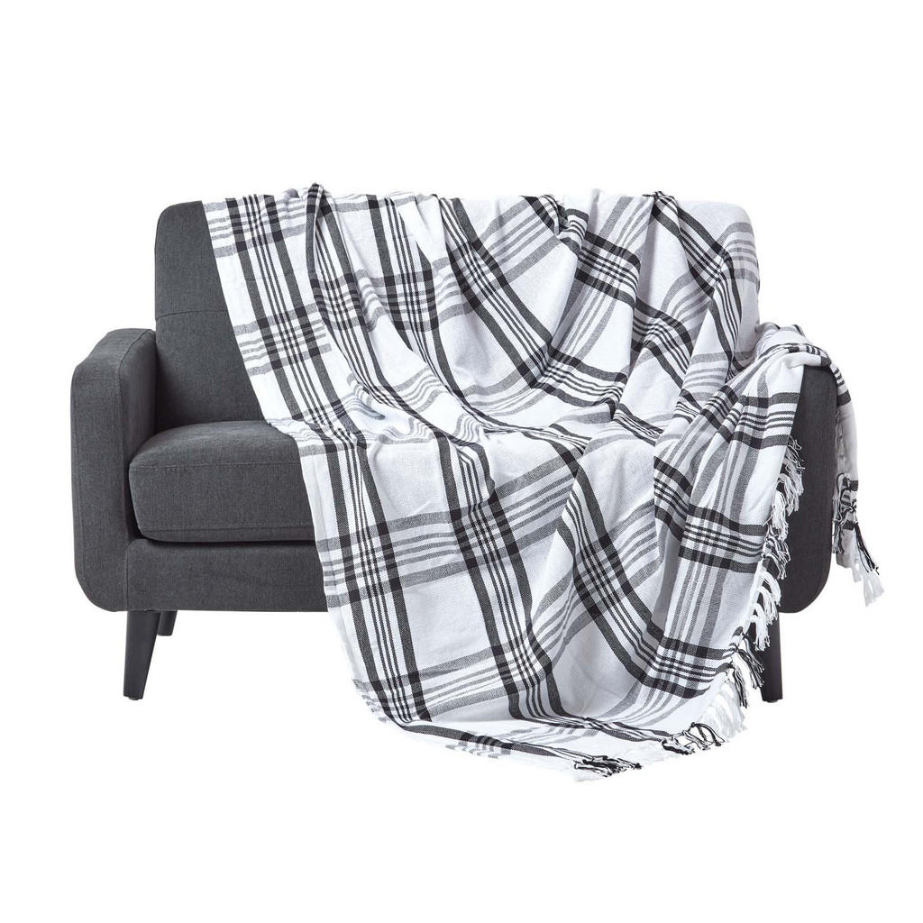 Homescapes Überwurf, Weiß, Textil, Kariert, Rechteckig,