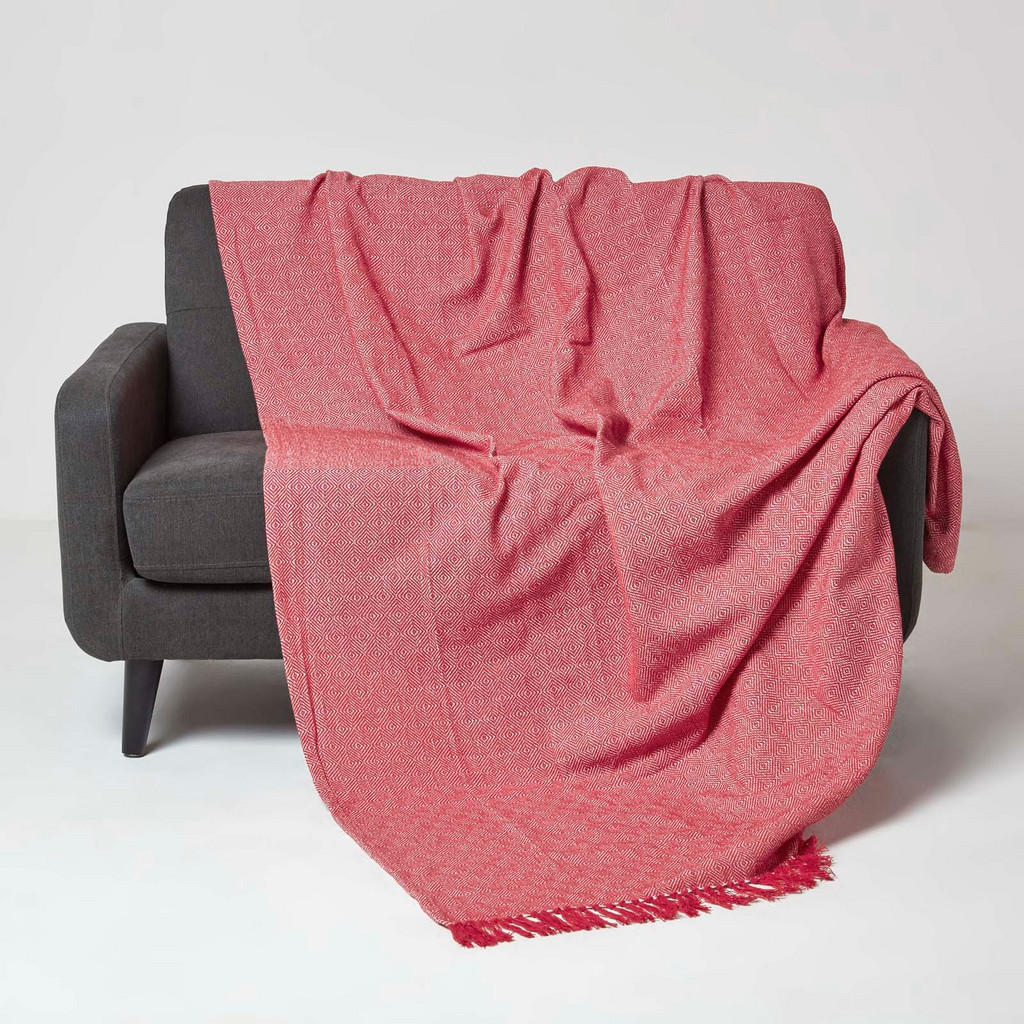 Homescapes Überwurf, Rot, Textil, Rauten, Rechteckig, 2