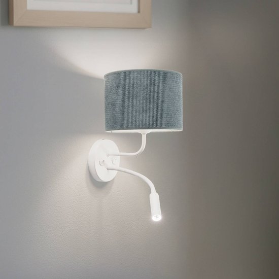 Wandleuchte Roller, Cord mint, weiß, mit Leselicht