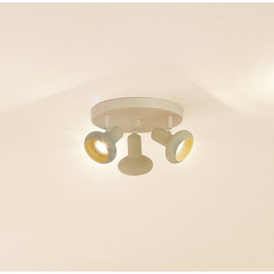 Lindby Deckenstrahler Huby, 3-flammig, creme/hellgrün, Eisen