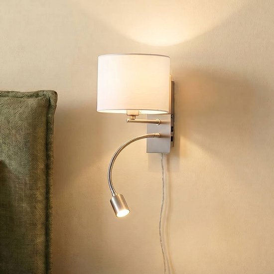 Lindby Wandlampe Florens, nickel, Leselampe, Stecker, E14