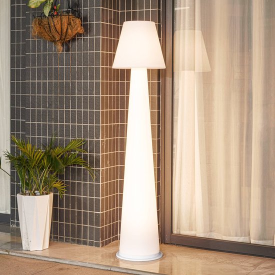Lucande LED-Akku-Terrassenleuchte Gauri, weiß, 153 cm, IP44