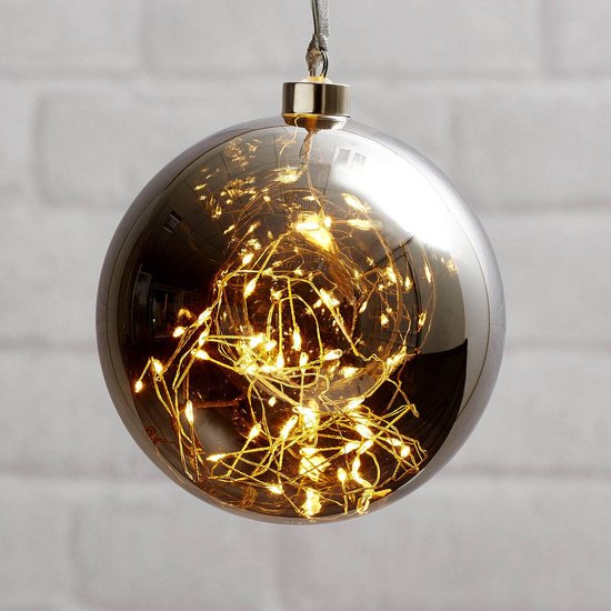 LED-Dekokugel Glow aus Glas, Ø 15 cm rauchgrau