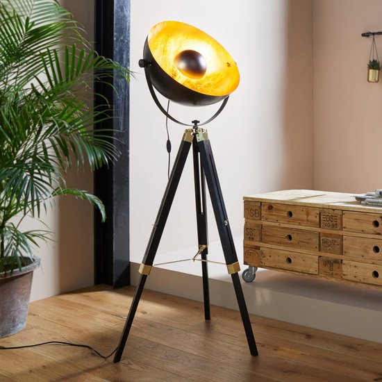 Stehlampe Covaleda m. Dreibeingestell schwarz/gold
