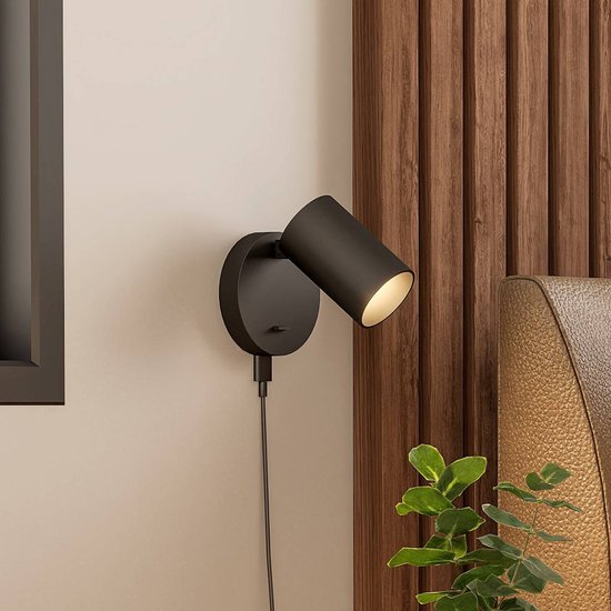 Wandstrahler CAN TILT, schwarz, Ø 10 cm, Metall Schalter USB