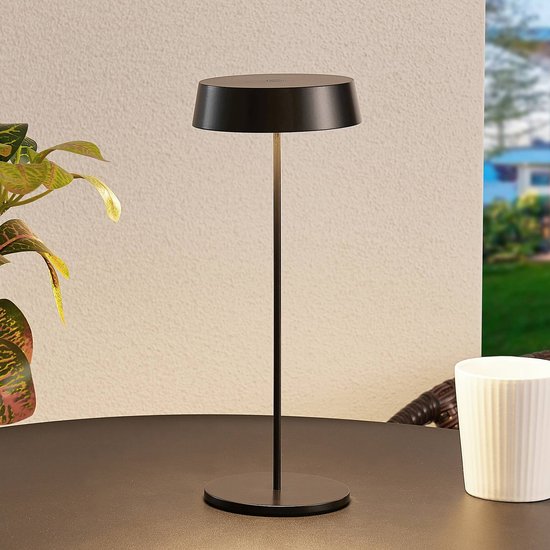 Lucande LED-Akkutischleuchte Tibia, schwarz, Alu, USB, IP54
