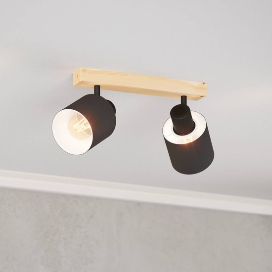 Deckenstrahler Batallas, Länge 30 cm, schwarz/holz, 2-flg.