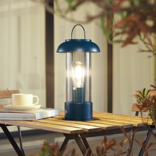 Lindby LED-Akkutischleuchte Yvette, blau, IP44, Touchdimmer