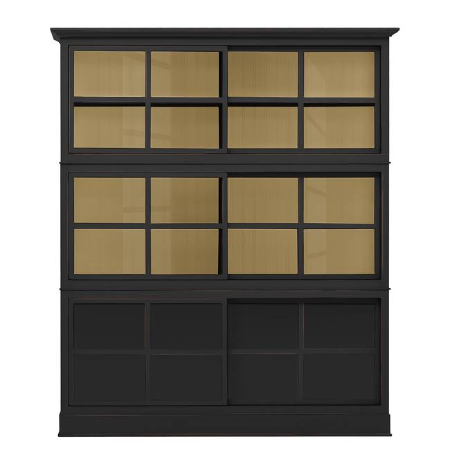 Vitrinenschrank 191 x 220 x 49cm Schwarz/Schwarz/Pinie Creme
