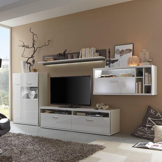 TV-Lowboard MDF Mitteldichte Holzfaserplatte , foliert Rahmen: Metall Weiß 184 x 51cm