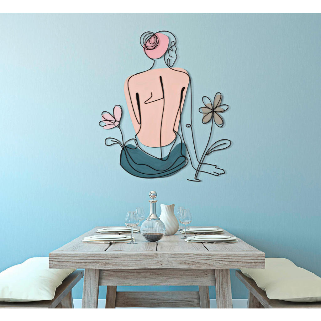 Wanddeko, Rosa, Beige, Graugrün, Metall, 80x90x1.3 cm,