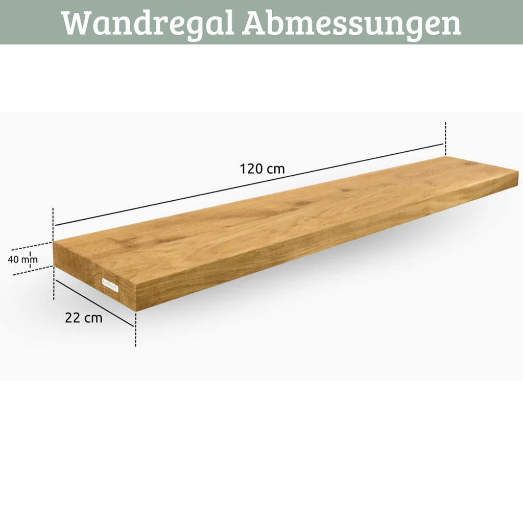 Deluke Wandregal, Braun, Holz, Echtholz,Eiche, 120x4x22