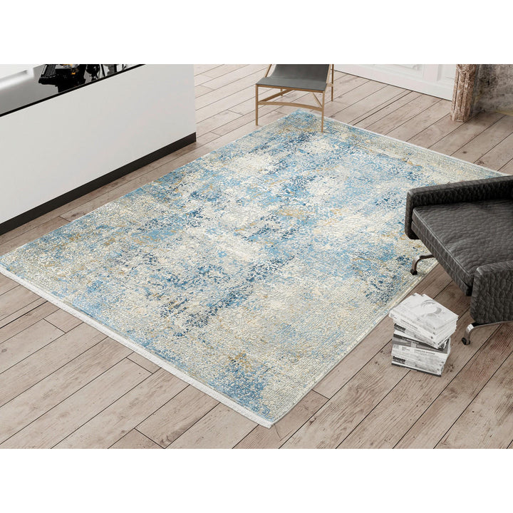 Dieter Knoll Webteppich Avignon, Blau, Grau, Textil, re
