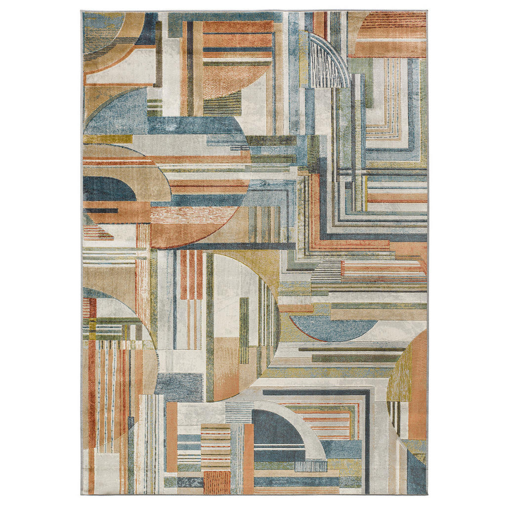Atticgo Webteppich, Mehrfarbig, Blau, Rost, Textil, Abs