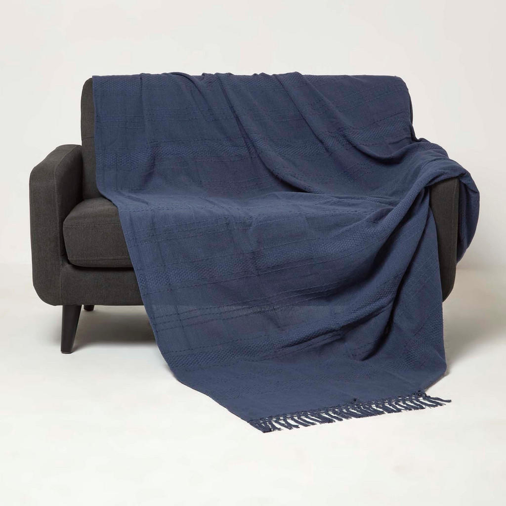 Homescapes Wohndecke, Dunkelblau, Textil, Uni, Rechteck